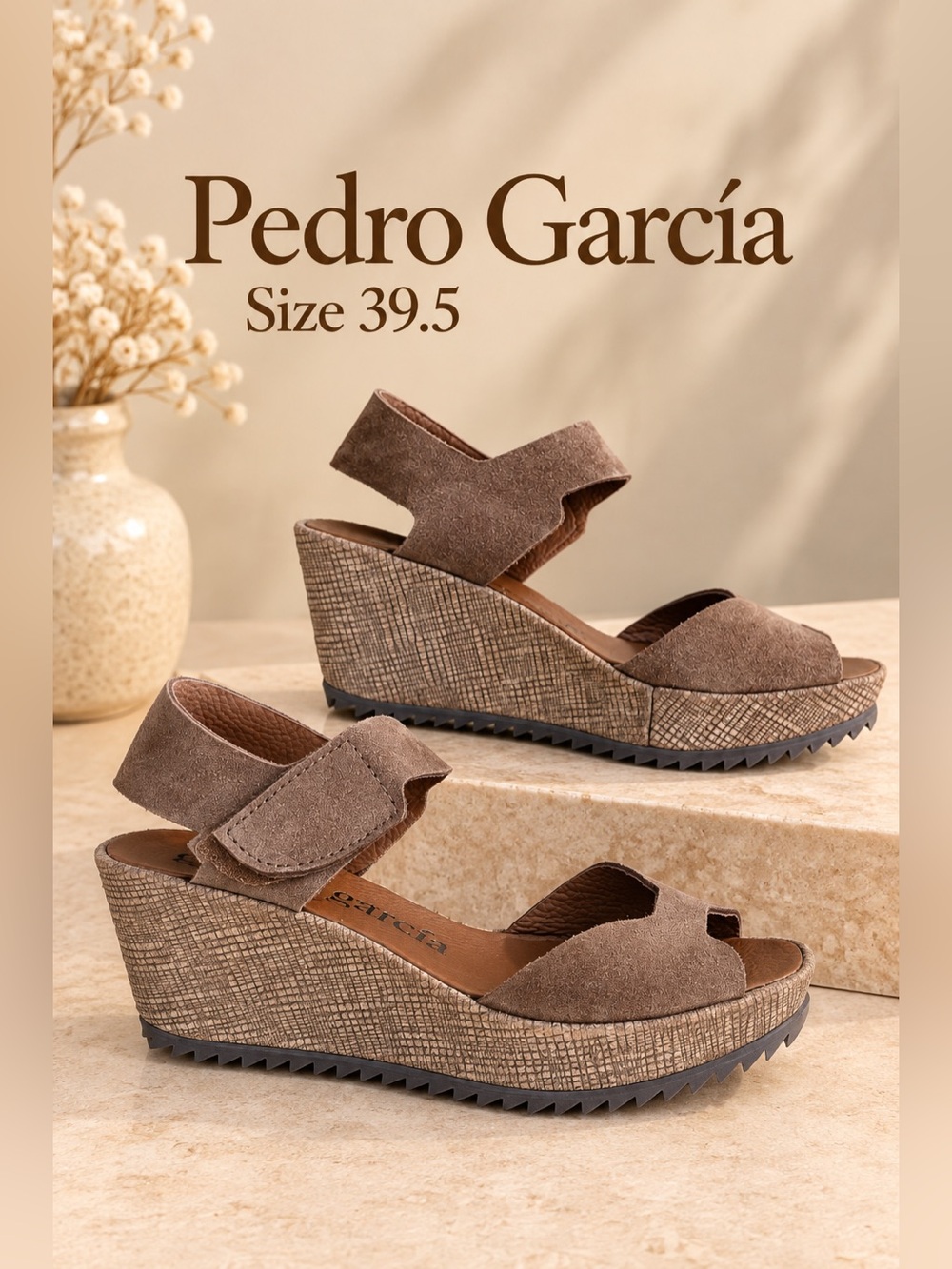Pedro García Fama Suede Platform Wedge Sandals Taupe EU 39.5 US 9